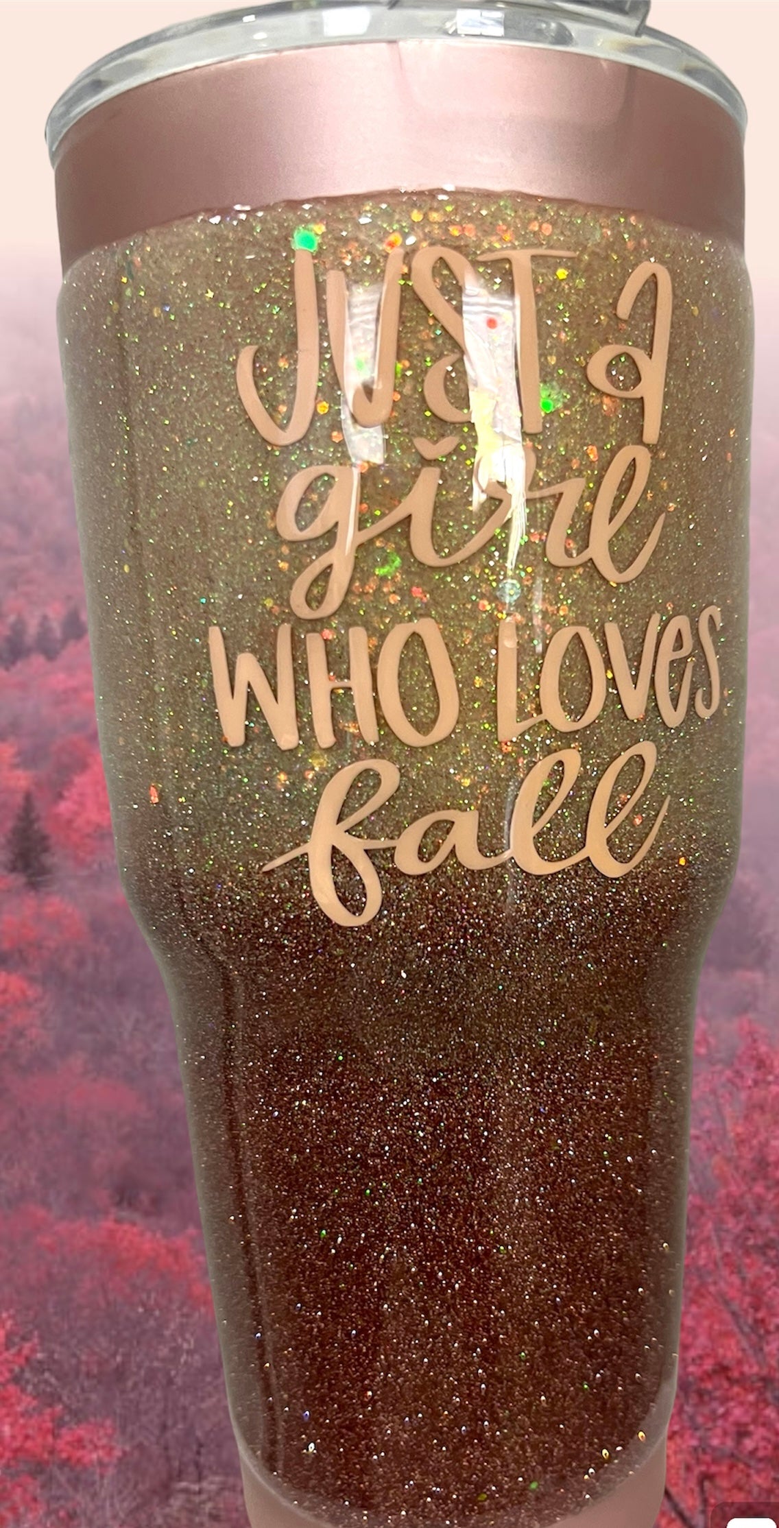 30oz curve- Pink fall tumbler- Just a girl who loves fall