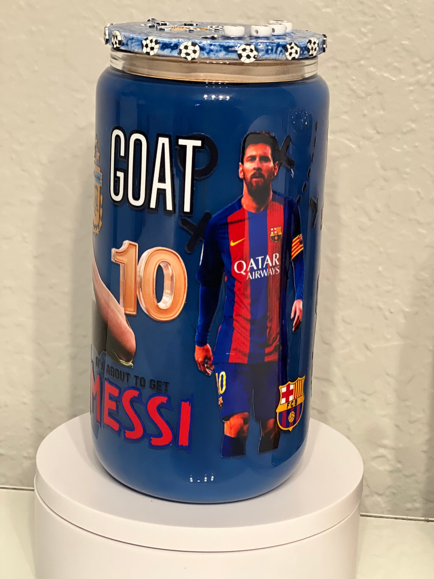 Messi soccer glass can cup