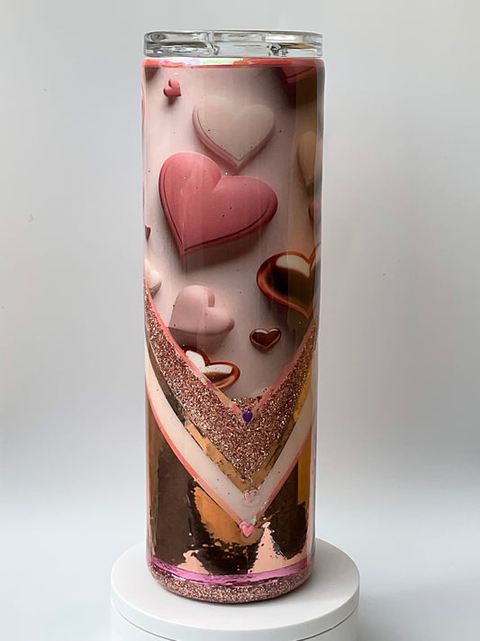 30oz Specialty- Pink hearts v split tumbler