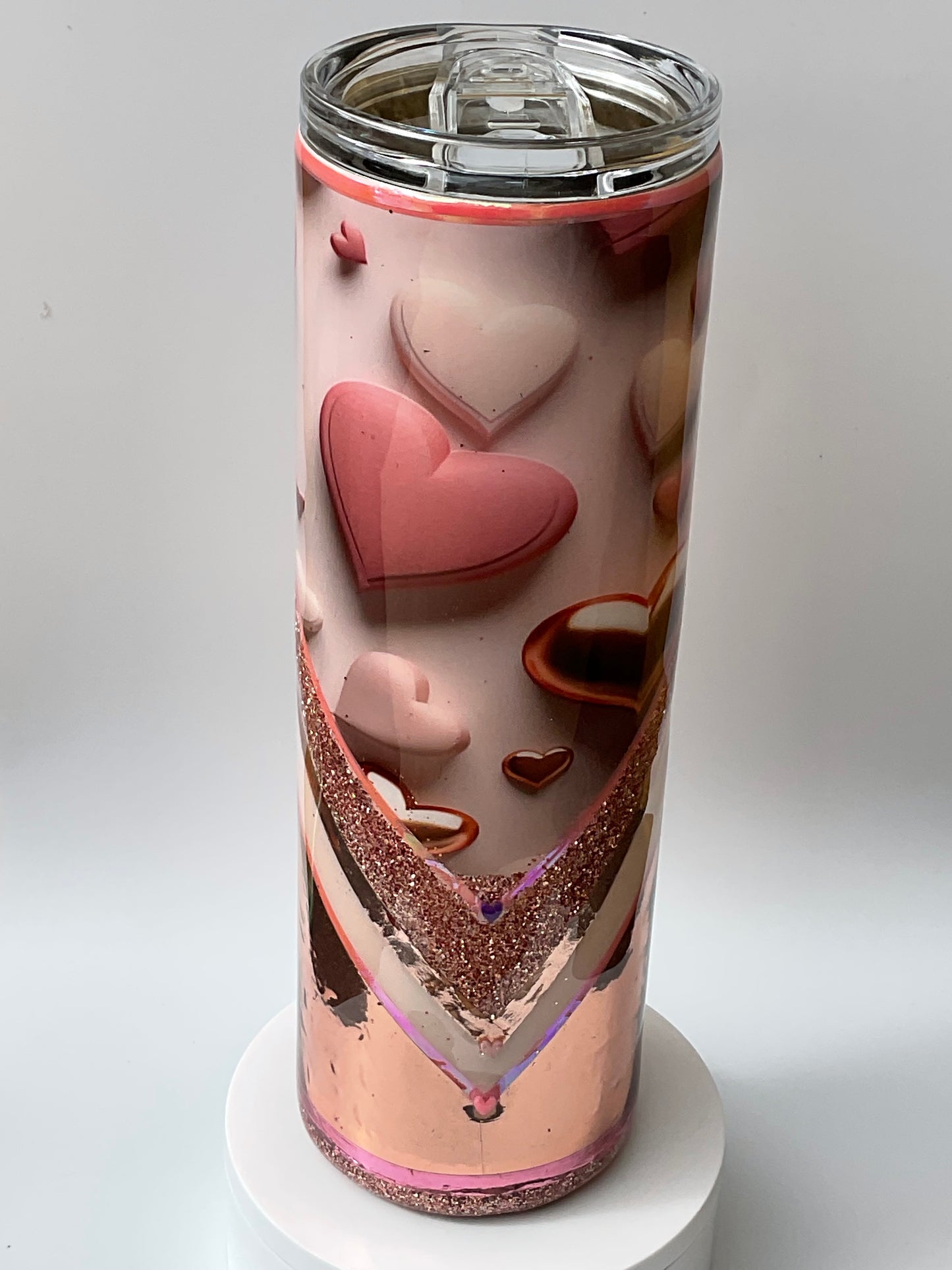 30oz Specialty- Pink hearts v split tumbler