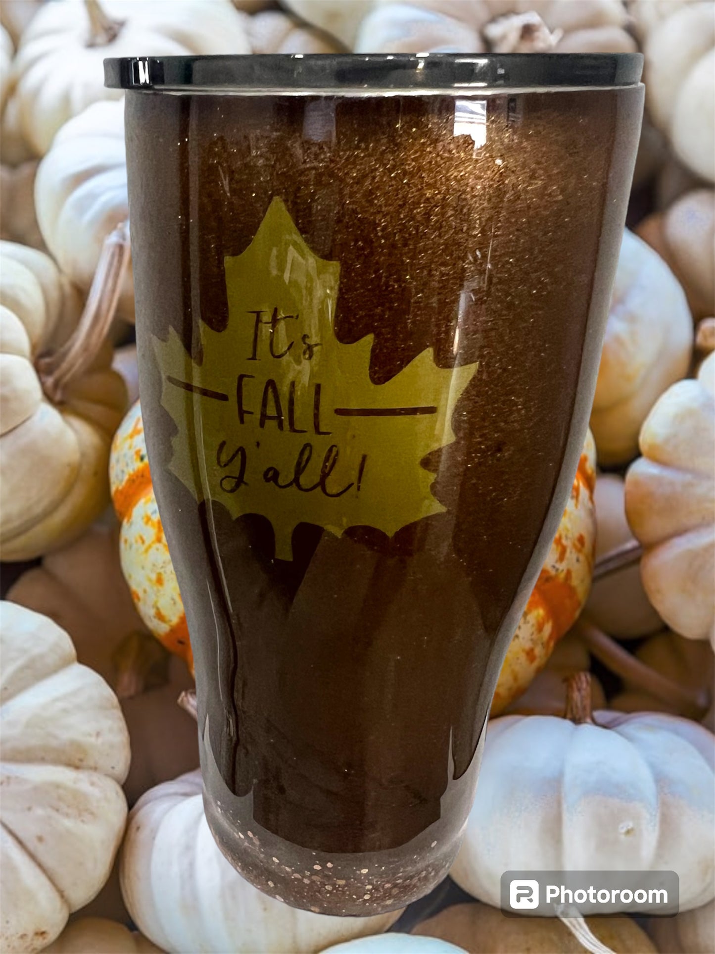 30oz curve Dark brown fall tumbler-Give thanks in all things