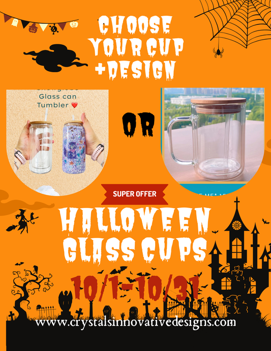 Halloween themed 160z glass cups w/lid